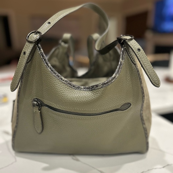 Coach Lori Suede Pebbled Leather Shoulder Bag Army Green with wallet - Picture 1 of 10